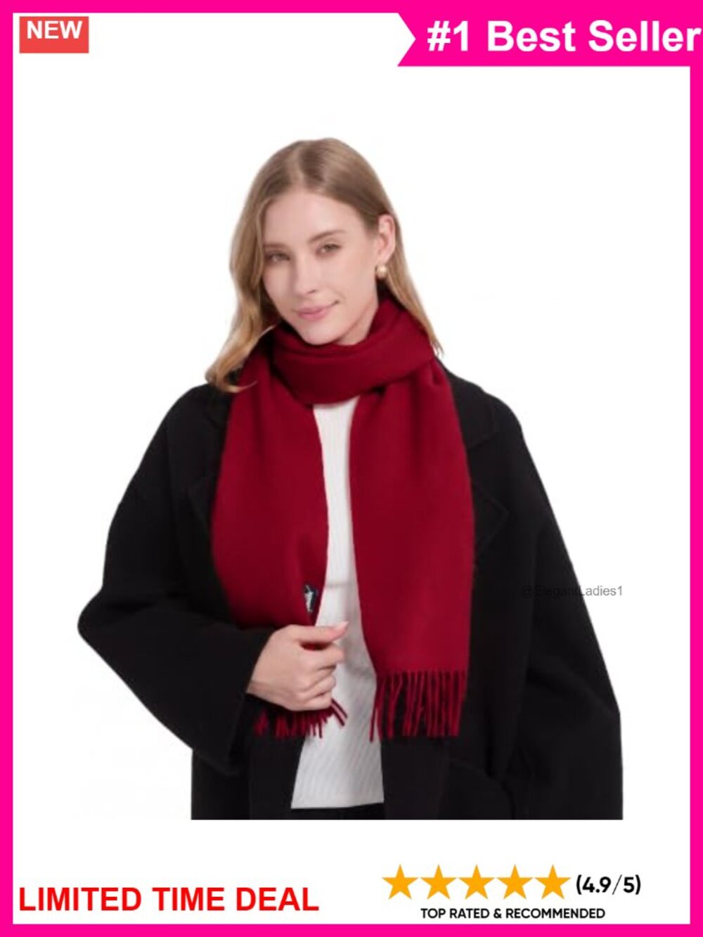 100% Merino Wool Lightweight Winter Scarf Fringe Unisex Warm Wrap
